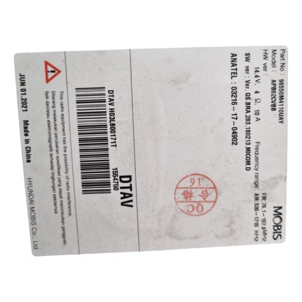 Multimídia Tela Central Hyundai Creta Ano 2021 Preto